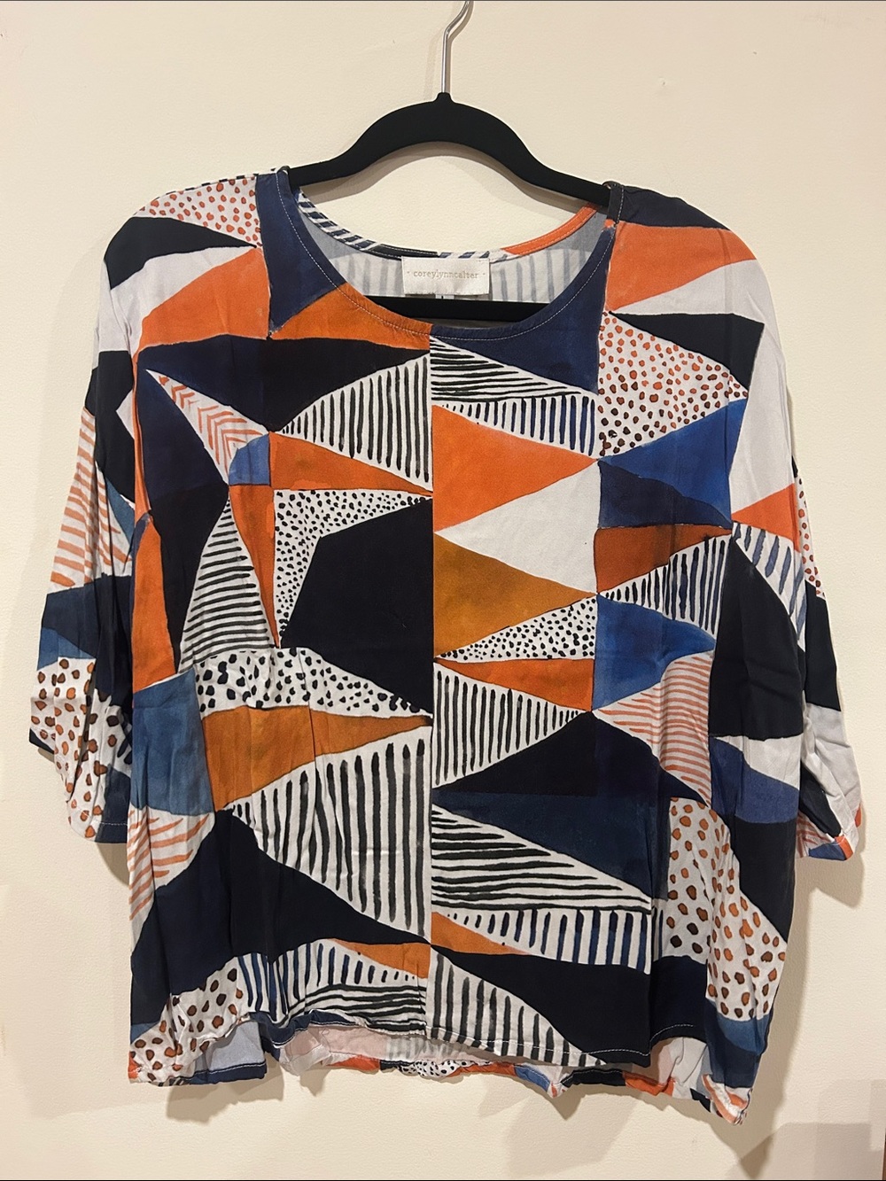 Corey Lynn Calter Geometric Tunic in Navy, Orange & White